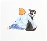 Girl and Tess by Claire Meharg, Drawing, Watercolour